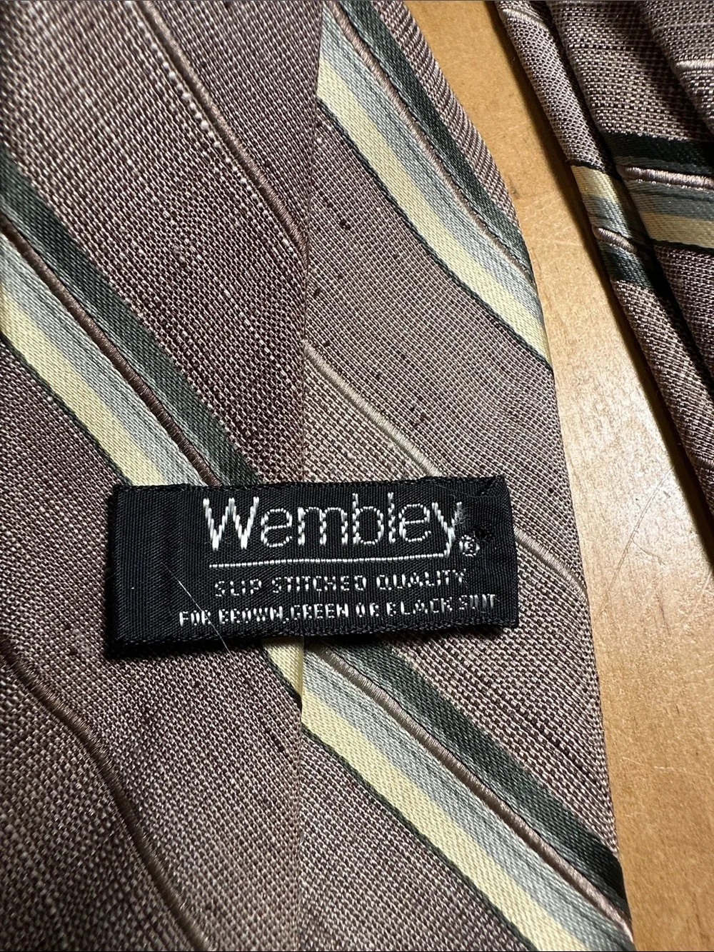 Vintage Wembley Taupe Stripe Tie with Yellow and Green Accents